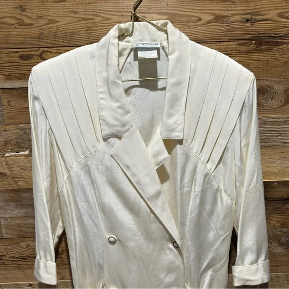 Vintage House of Nu-Mode suit blazer dress 3/4 sleeves ivory pleated pockets 6/7 - Picture 3 of 7